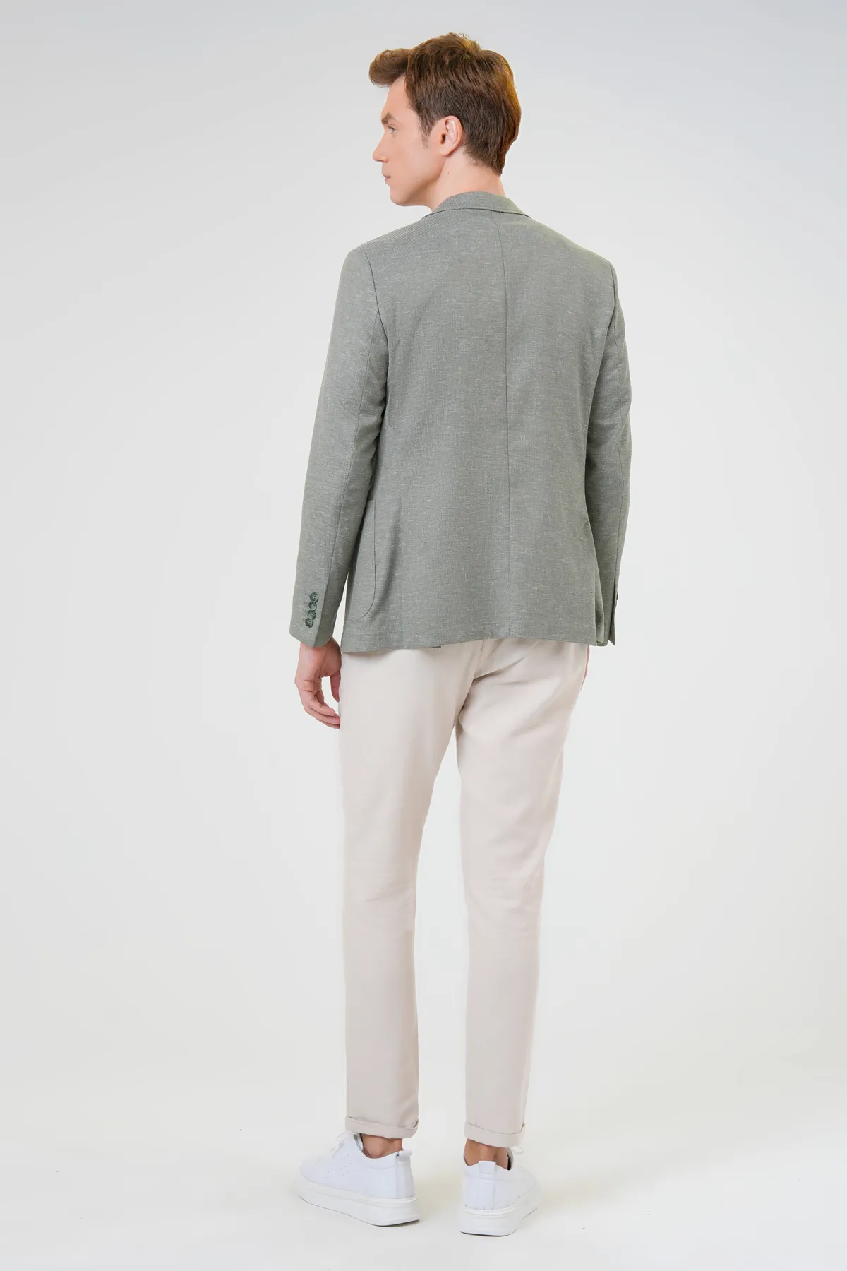 Slim Fit Ceket Yeşil Erkek Slim Kalıp Baskılı Ceket
